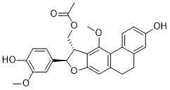 (3-Hydroxy-9-(4&prime;-hydroxy-3&prime;-methoxyphenyl)-11-methoxy-5,6,9,10-tetrahydrophenanthro[2,3-b]furan-10-yl)methyl acetate 2D chemical structure