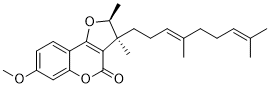 (2S*,3S*)-3-((E)-4,8-dimethylnona-3,7-dien-1-yl)-7-methoxy-2,3-dimethyl-2H-furo[3,2-c]chromen-4(3H)-one 2D chemical structure