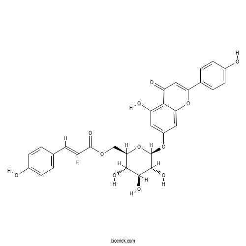 Apigenin-7-O-(6&prime;&prime;-E-p-coumaroyl-&beta;-D-glucopyranoside) 2D chemical structure