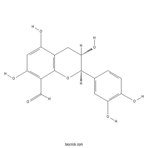 (2R,3S)-2-(3,4-Dihydroxyphenyl)-3,4-dihydro-3,5,7-trihydroxy-2H-1-benzopyran -8-carboxaldehyde 2D chemical structure